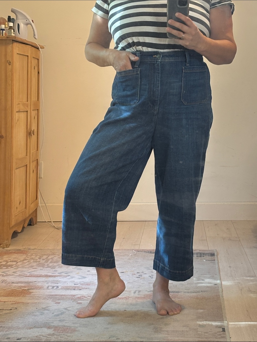 Talbots Curvy High-Waist Wide Crop Jeans - Blue with Gold Stitching